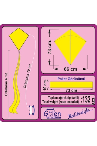 Kırlangıç Desenli Elmas Uçurtma 70 M İp Kırmızı