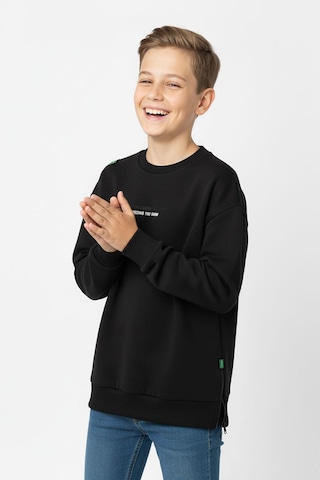 Bisiklet Yaka Baskı Detaylı Erkek Çocuk Sweatshirt-90908 Siyah