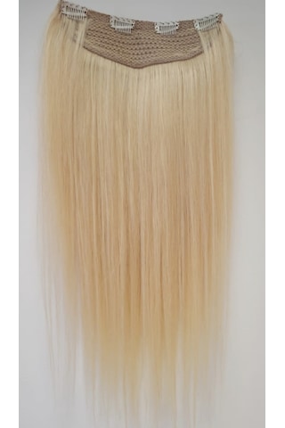 60 cm Platin Sarısı Yarımay Çıt Çıt Postiş Doğal Saç