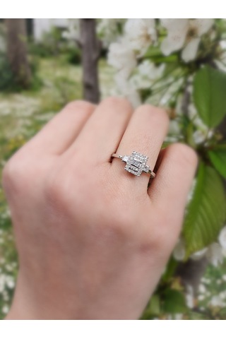 Nadias Jewellery Baget Pırlanta Tektaş Yüzük (461051809)