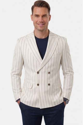 Deepsea Erkek Beyaz Çizgili Kruvaze Blazer Ceket Slim Fit Modern Kesim Şık Yazlık Ceket 2600814