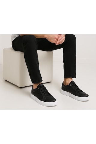 Growish Gre0065-2 Hakiki Deri Yüksek Beyaz Eva Taban Koku Yapmaz Beyaz Taban Lazer Desenli Siyah Sneakers Ayakkabı Siyah