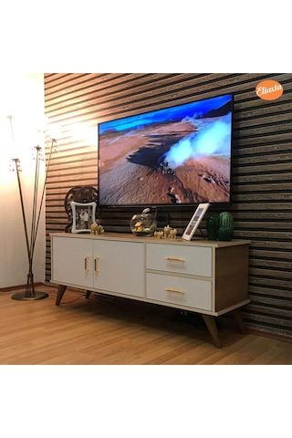 Claros Tv Sehpası Tv Ünitesi 150x40x60 Cm Tv Standı Meşe - Beyaz