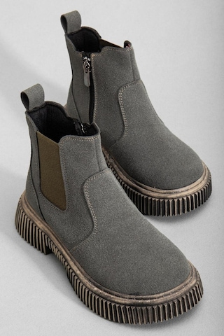 Tonny Black Kalın Tırtıklı Termo Taban Fermuarlı Lastikli Çocuk Unisex Füme Süet Chelsea Bot Tbgrf005 Füme Süet