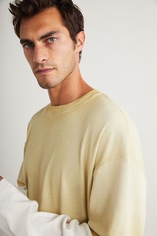 Deny Erkek Uzun Kol Detaylı Oversize Fit Bol Kesim Bisiklet Yaka %100 Organik Pamuk Açık Bej T-shirt