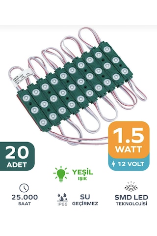 Point 3 Ledli Parmak Led Modül 1.5w 2835 Smd Mercekli 12v-20 Adet Yeşil