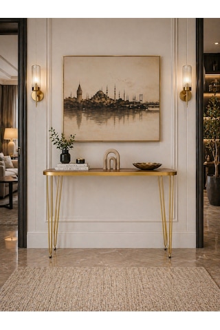 80x18 Dresuar Antre Hol Dekorasyon Ürünleri Altın Model Çam Gold Elips, One Size