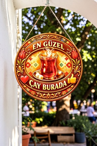 Çay Temalı İpli Ahşap Kapı Duvar Mutfak Cafe Çay Ocağı Süsü