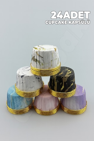 24 Adet Cupcake Kapsülü - Desenli Kek Kalıbı - Tek Kullanımlık - Fırınlanabilir - Cupcake Kağıdı Çok Renkli