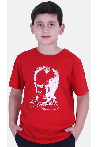 Markahit Atatürk Baskılı İmzalı Kırmızı Unisex Çocuk T-shırt-kırmızı Kırmızı