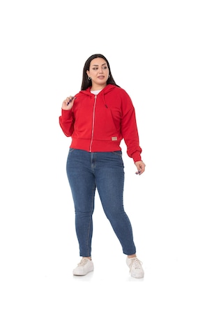 Büyük Beden Kanguru Cepli Kapüşonlu Üç İplik Kırmızı Sweatshirt-kırmızı Kırmızı
