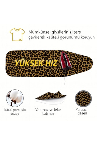 Ütü Masası Kılıfı Keçeli Leopar Desen Battal Boy Xxl Pamuklu Yanmaz Üretim Açık Kahverengi