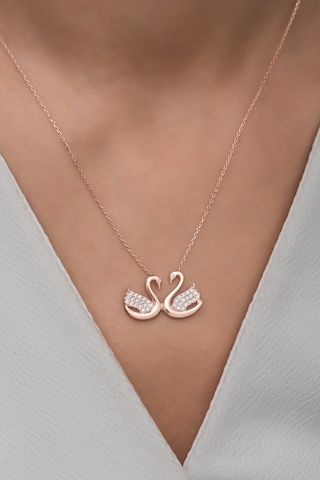925 Ayar Gümüş Rose Çift Kuğu Kolye Rose Gold