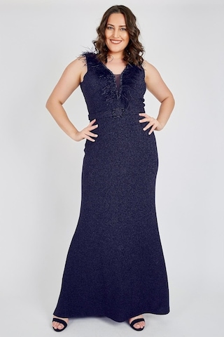 Ladies First Büyük Beden 3472 Lacivert Uzun Abiye Elbise
