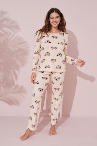 Siyah İnci Pamuklu Örme Pijama Takım 24241114 Krem
