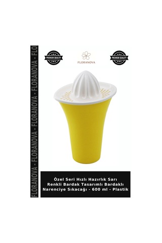 Özel Seri Hızlı Hazırlık Sarı Renkli Bardak Tasarımlı Bardaklı Narenciye Sıkacağı - 600 Ml - Plastik Çok Renkli