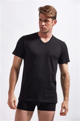 Josejuan 3'lü Erkek Atlet V Yaka Yarım Kollu Suprem %100 Pamuk 3307-3'lü Siyah