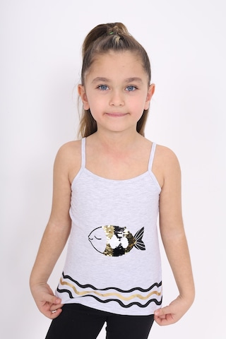 Toontoy Kids Toontoy Kız Çocuk Pul İşlemeli Balık Nakış Askılı Atlet Gri Melanj