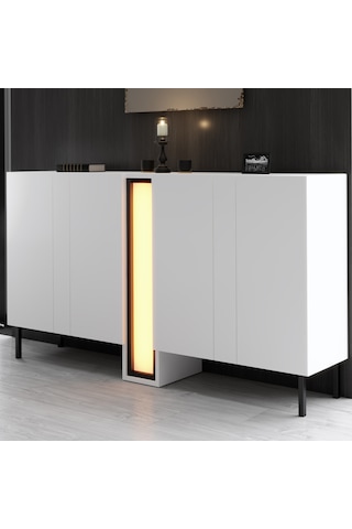 Nova Siyah Demir Ayaklı Rgb Led Işık Sistemli Beyaz Konsol Beyaz - Siyah