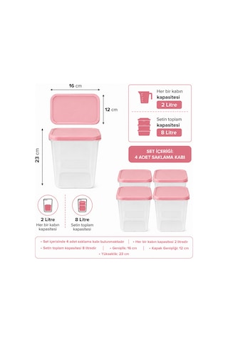 4 Lü Saklama Kabı Seti, 4x2lt ,toplam 4 Litre Kapasiteli Erzak Kabı,iç İçe Geçebilen,kapaklı,plastik Saklama Kutusu,mutfak Düzenleyici,pembe-krem-gümüş Gri Çok Renkli