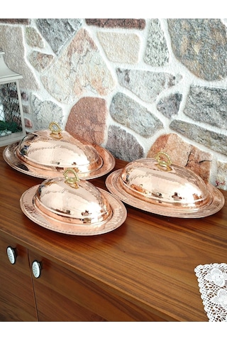 Modabakir Kayık Tabak, Oval Sahan, Bakır Sahan 40 Cm
