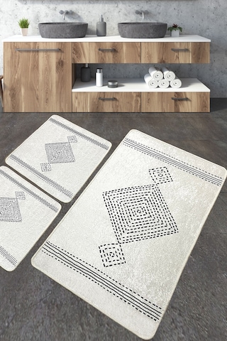 Tatiana Banyo Halısı Djt 3 Lü Set Banyo Halısı Paspas Yıkanabilir Kaymaz Gri
