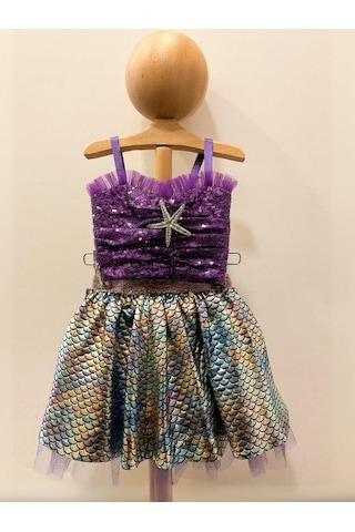 Kız Çocuk Croplu Tütülü Deniz Kızı Kostümü-15769 Mor