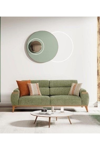 Efes Ahşap Ayaklı 3 Lü Kanepe Fıstık Yeşili