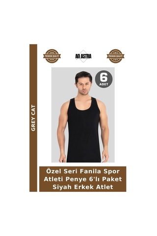 Grey Cat Özel Seri Fanila Spor Atleti Penye 6'lı Paket Siyah Erkek Atlet