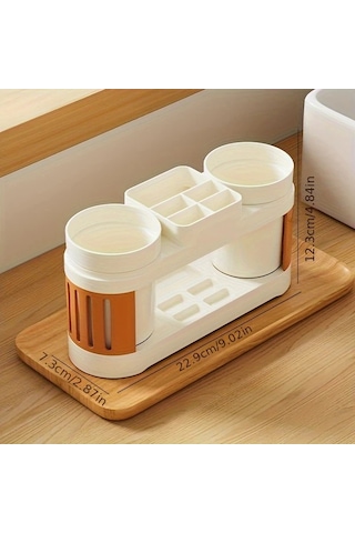 Elmpaly Modern Krem Sarı Çift Katlı Bardak Plastik Diş Fırçası Askısı Yer Montajlı Banyo Saklama Seti 1