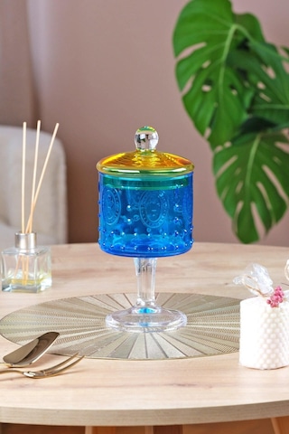 Glore Kavanoz Fleur Ayaklı Turkuaz Sarı 83323 Çok renkli