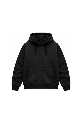 Çlm Store Erkek Slim Fit Örgü 3 İplik Fermuarlı Polar Hırka Siyah Siyah