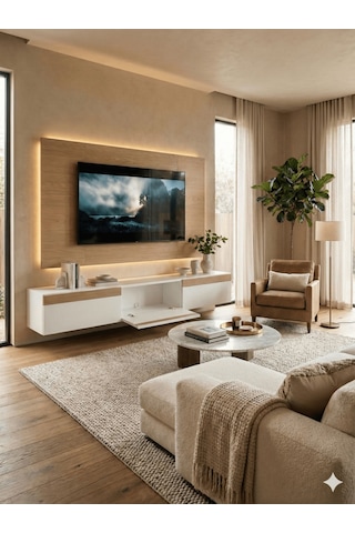 Pure Line Tv Duvar Ünitesi Kumandalı Ledli Beyaz