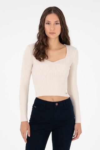 U.S. Polo Assn. Kadın Krem V Yaka Kazak 50293163-VR071