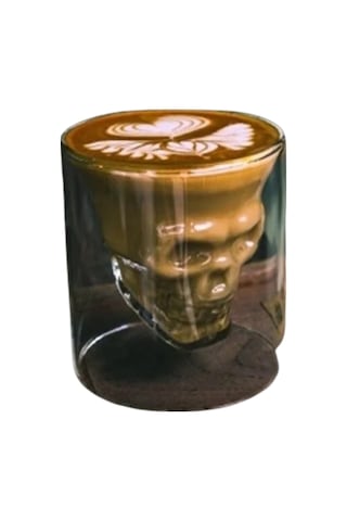Kafatası Tasarımlı Cam Shot Bardağı Double Layer Skull Shot Glass Şeffaf Cam Şefaf