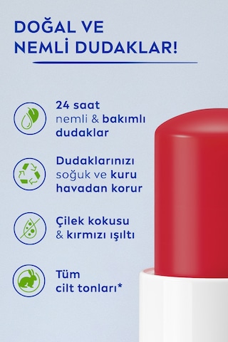 Çilek Renkli Dudak Bakım Kremi Ve Parlatıcısı 4.8gr, Nemlendirici, Hafif Kırmızı Işıltı