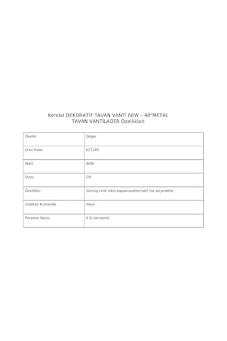 Kendal Dekoratif Tavan Vantilatör - 60w 48" Metal Kcf285 - Beyaz