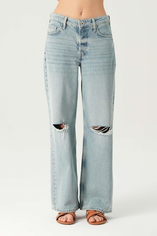 Açık Mavi Normal Bel Patı Düğmeli Dizi Kesikli Loose Fit Jean Pantolon C 4934-016 Açık Mavi