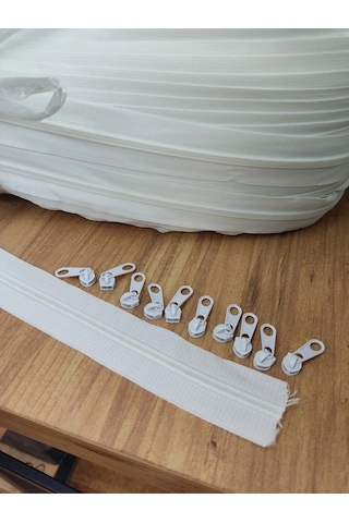 Beyaz T10 Şerit Fermuar - Metrelik Fermuar 10 Metre 10 Başlık