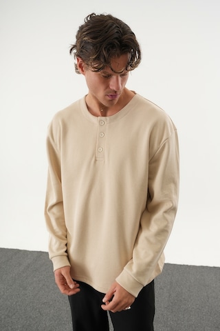 Redline Taren Oversize Erkek Kışlık Düğmeli Sweatshirt Bej