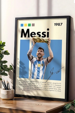 Lionel Messi Çerçeveli Tablo - Dekoratif Çerçeveli Futbolcu Poster Tablo
