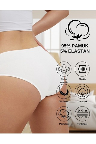 Alya Underwear Kadın Pamuklu Bato Kesim Külot - 3 Adet Beyaz - 3'lü Paket Beyaz