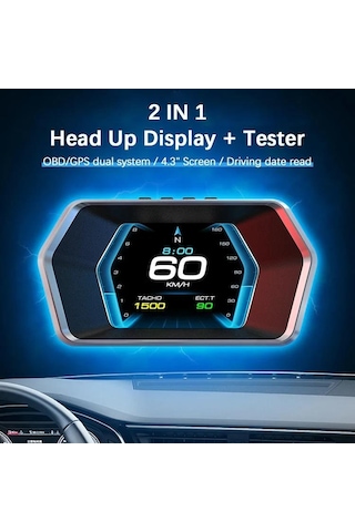 P17 Hız Ölçer Hud Obd2 Araç Bilgisayarı Gps Çift Sistemli Dijital Kilometre Su Yağ Sıcaklığı
