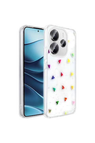 Xiaomi Redmi Note 14 4g Kılıf Şeffaf Figürlü Mkst Folk Sert Kapak - Kalp Beyaz