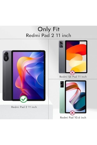 Xiaomi Redmi Pad 2 11 Inç 2025 Uyumlu Tablet Kılıf 360 Derece Koruma Standlı Kapaklı Dönen Pu Deri Kapak