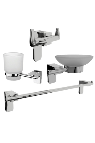 Krom Lux 4 Lü Banyo Set Uzun Havluluk,diş Fırçalık,sabunluk Gümüş