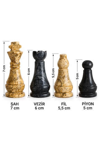 Siyah Oniks Ve Fosilli Doğal Taş Satranç Takımı 38x38 Cm El Yapımı Dekoratif Satranç Seti