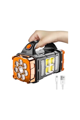 Aubyhe Oranj Büyük Boy Güneş Enerjili Usb Şarjlı 8 Modlu Çift Butonlu Cob El Feneri - Kamp Ve Acil Durum Işığı Çok Renkli