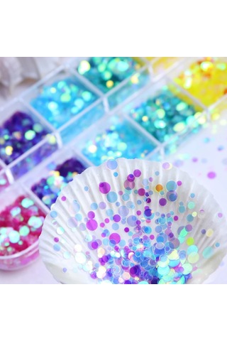 Holografik Yuvarlak Tırnak Süsleme Folyo Pulları Renkli Nail Art