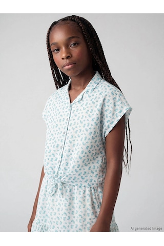 LC Waikiki Lcw Kids Yeşil Çiçekli Kız Çocuk Gömlek Pale Green Prınt